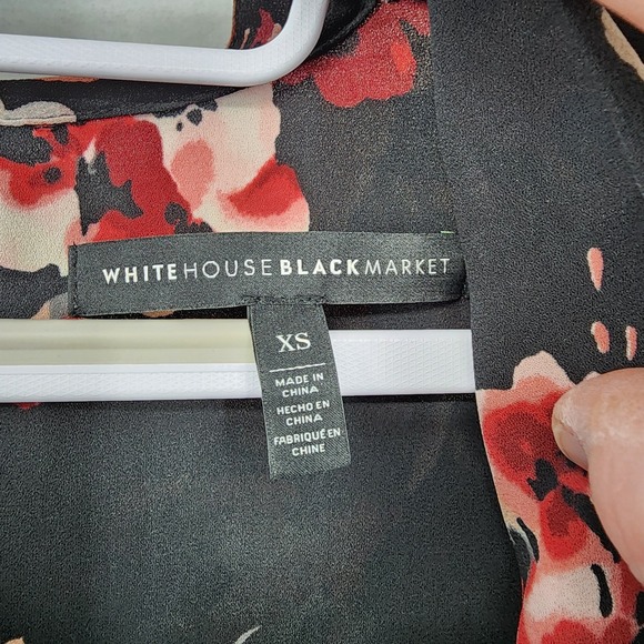 White House Black Market Floral Mock Neck Ruffle Sleeve Shift Dress Black XS - Picture 2 of 9